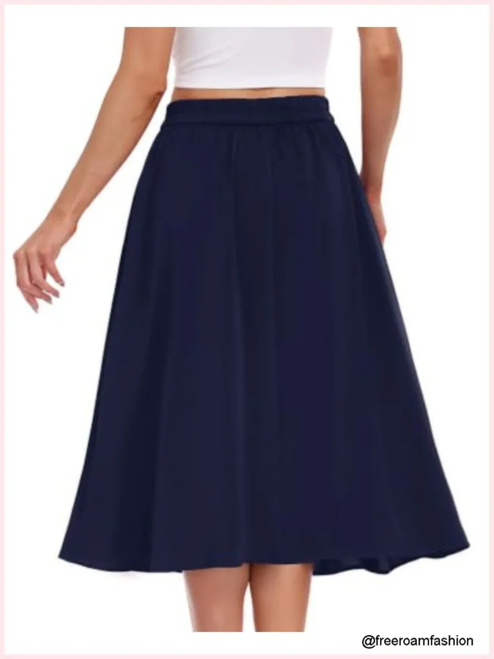 High Waisted Midi Skirt with Pockets Pleated A-Line Flowy Business Casual